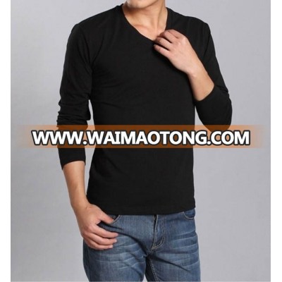 Mens custom design black V neck plain Long sleeve t shirt for men