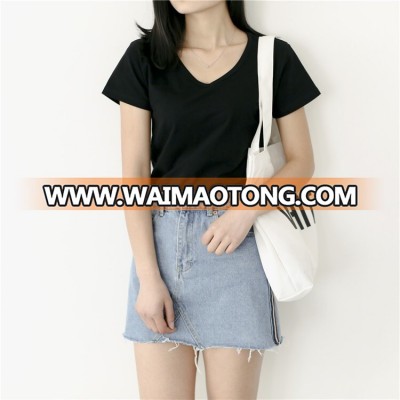 basic blank cotton V neck t-shirt for women