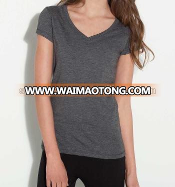 women v neck plain casual t shirt of short sleeves